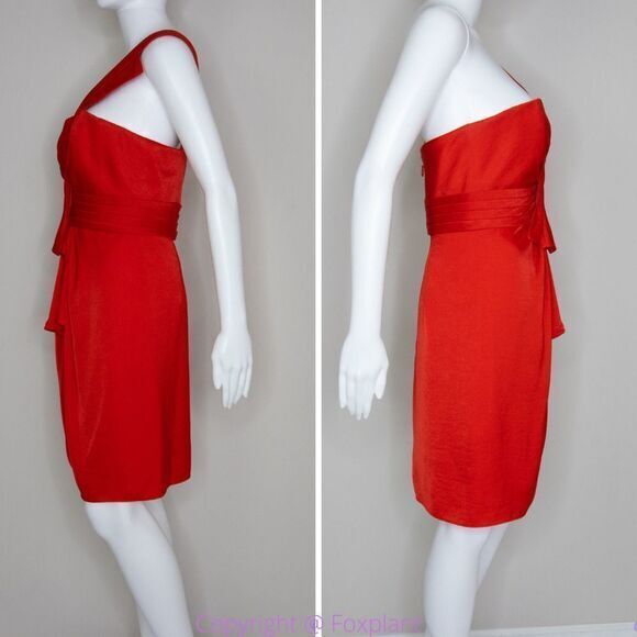 BCBGMaxAzria Palais One Shoulder‎ Cocktail Prom Dress, jewel red, size 8 - Picture 4 of 16